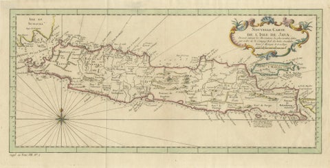Antique Map of Java Indonesia, VOC Period, Decorative Cartouche, c.1750, close-up 1