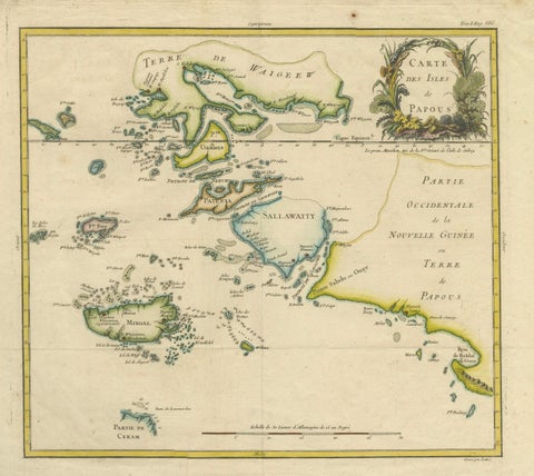 Antique Map of Raja Ampat and New Guinea, Bellin, Papuan Islands c.1749, close-up 1