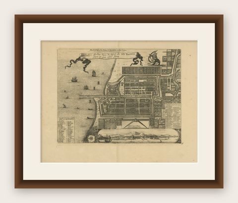 1728 Map of Batavia Castle & City, Java, Van der Aa after 1669, shown framed