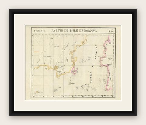 Detailed Antique Map of a Portion of Borneo and Sulawesi in Indonesia, c.1825, shown framed