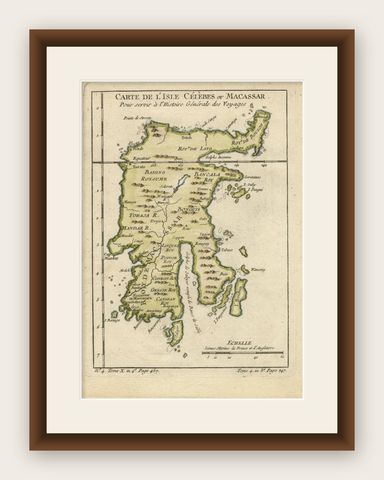 Antique Map of Celebes 'Sulawesi', Island in Indonesia, 1754, shown framed