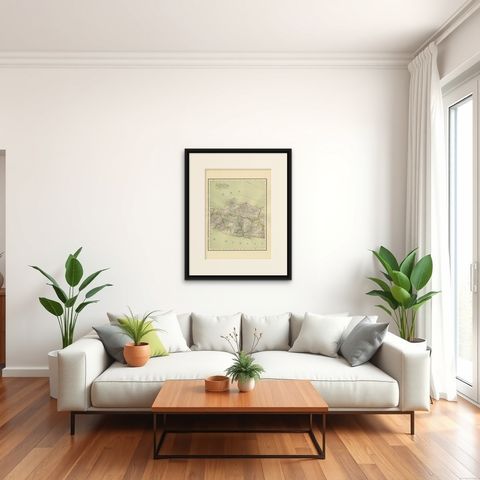 Antique Map of Central Java Depicting The Karimun Islands, Indonesia, 1900, shown framed in a room, true to size