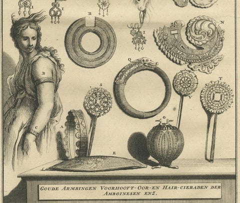 Antique Print of Ambonese Jewelry by Valentijn, 1726, view 4