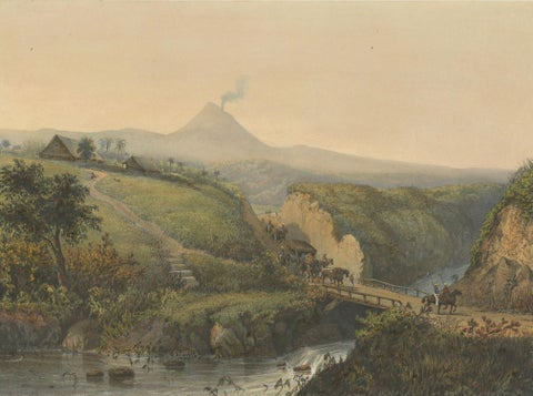 Landscape near Probolinggo with Smoking Volcano, Java Lithograph, c.1872, close-up 2