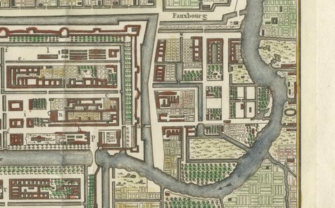 Hand-Colored 1750 Plan of Batavia, Colonial Jakarta, Indonesia by Jacques Bellin, close-up 4