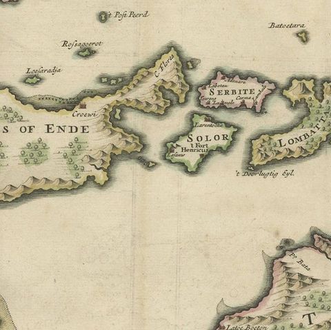 Old Antique Map of the Sumbawa, Flores, Timor in the Banda Region of Indonesia, close-up 5