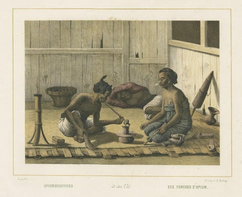 Antique Print of Javanese Locals Smoking Opium by Van Pers, circa 1850, view 4