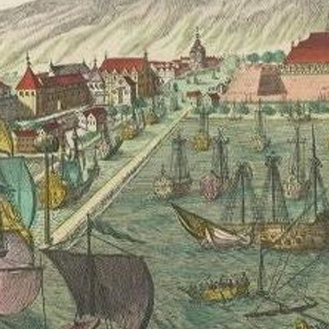 Antique Print of the Harbour of Batavia by Probst, c.1760, close-up 2