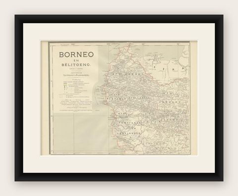 Antique Map of West Kalimantan, Borneo, Indonesia, 1900, shown framed