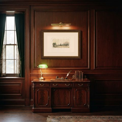 Antique Print of the Port of Ambon by D'Urville, circa 1850, shown framed in a room, true to size