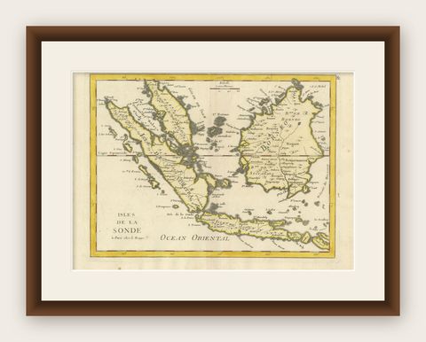 Old Original Antique Map of the Sunda Islands of Indonesia, 1756, shown framed