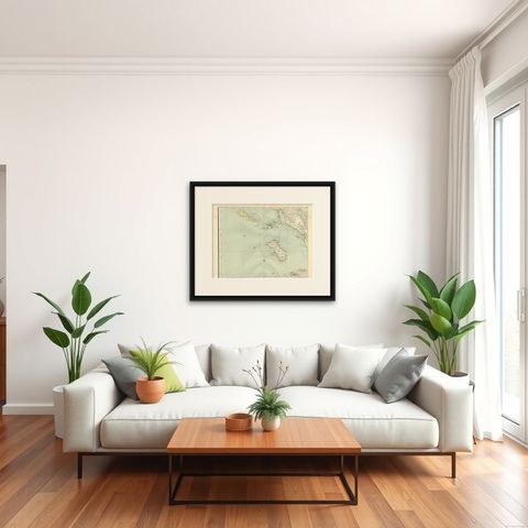 Antique Map of the Nias Archipelago, Sumatra, Indonsia, 1900, shown framed in a room, true to size