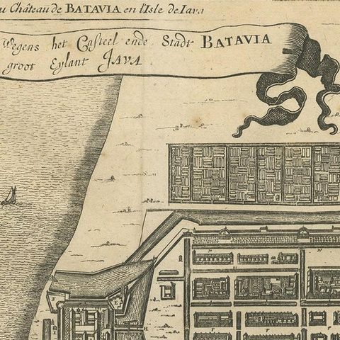 Antique Map of the City of Batavia by Van der Aa, circa 1730, close-up 1