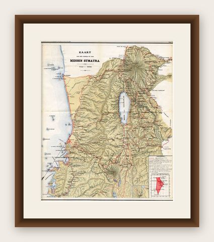 Antique Map of Part of Sumatra by Stemler, c.1875, shown framed