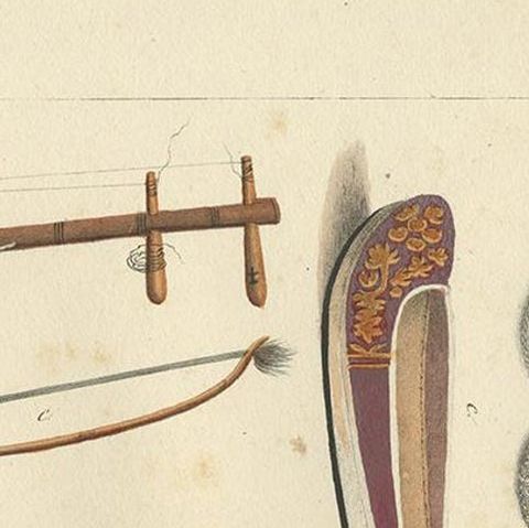 Print of Musical Instruments and Other Items of Java by Hurter 'circa 1830', close-up 1