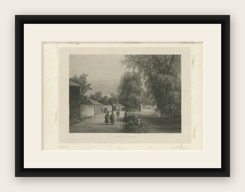 Antique Print of the Surabaya River, Java Island, in Indonesia, 1835, shown framed