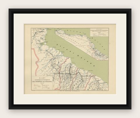 Deli Railway System Map, East Sumatra, Deli Spoorweg Maatschappij, c.1910, shown framed