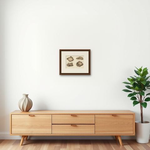 Antique Lithographs of Termite Queen Cells, Termes Gibus, Sumatra c.1887, shown framed on a wall, true to size