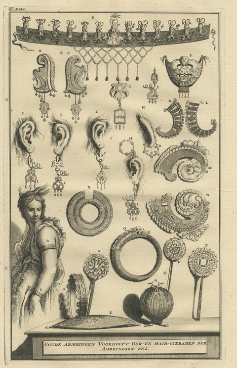 Antique Print of Ambonese Jewelry by Valentijn, 1726, view 2