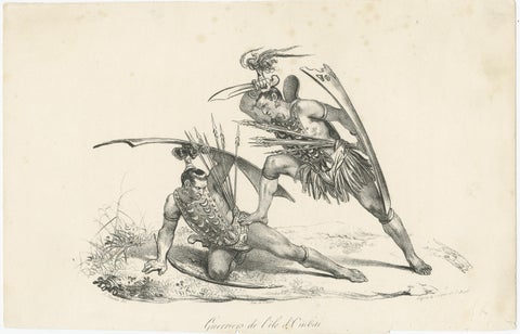 Antique Print of Two Warriors of Ombai Island, view 2
