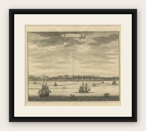 Antique Print of Samboepo by Valentijn, 1726, shown framed