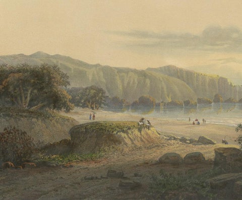 Original Antique Chromolithograh of Srigonjo Bay, the South Coast of Java, 1872, close-up 1