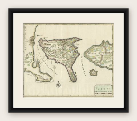 1726 Valentyn's Map of Bali and Lombok, Original Engraving, shown framed