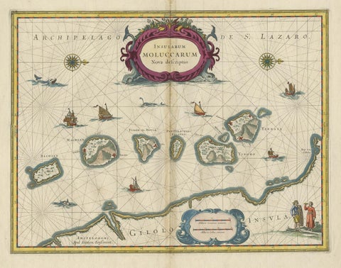 Beautiful Antique Map of the Moluccas or Spice Islands, Indonesia, ca.1650, close-up 1
