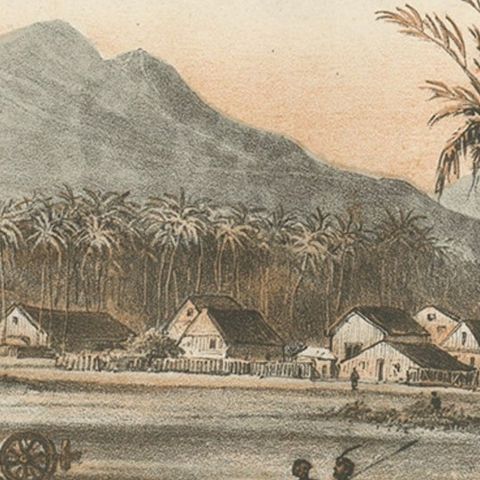 Nice Antique Asian Village View in Aceh, Sumatra, Indonesia, 1874, close-up 1