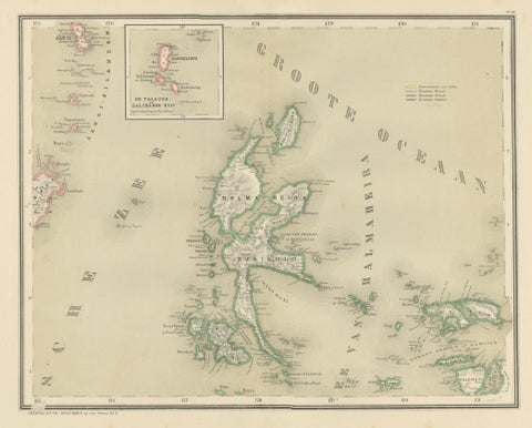 Antique Map of Halmahera, Ternate, Tidore, Moluccas by Dornseiffen, 1884