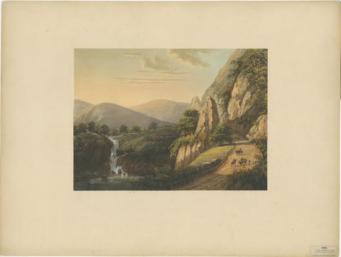 Mountain Road and Waterfall in the Tengger Range, Java Lithograph, circa 1872, view 2