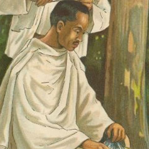 Antique Print of an Indonesian Barber Working Under a Tree, 1909, close-up 2
