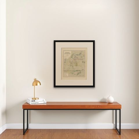 Antique Colonial Map of Celebes Sulawesi & Lesser Sunda Islands, 1884, shown framed on a wall, true to size