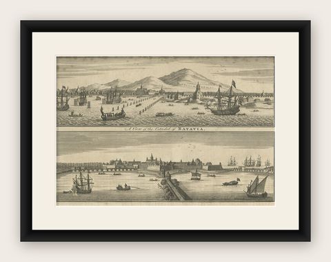 Antique Print of Batavia 'Jakarta', in the Dutch East Indies, 1744, shown framed