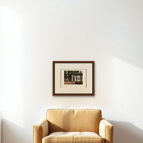 Antique Print of the Buitenzorg Estate in Batavia (Jakarta) in Indonesia, 1888, shown framed on a wall, true to size