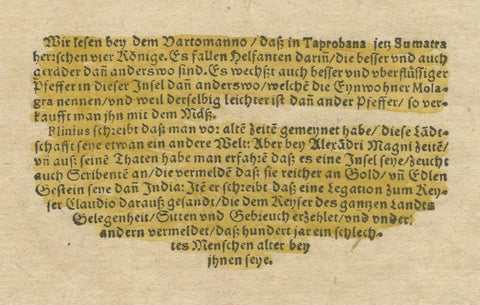 Renaissance Mapping of Sumatra: Featuring Singapore in Münster’s Woodcut, c.1590, close-up 5