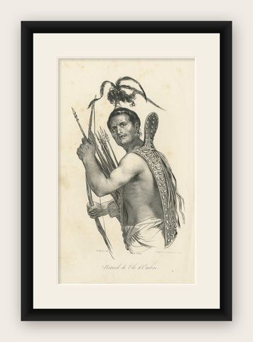 Antique Print of a native of the Ombai Strait, 'circa 1840', shown framed