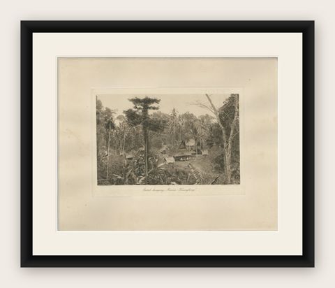 Batak Kampong Village, Sumatra Dutch East Indies, Kleingrothe Photogravure 1900, shown framed