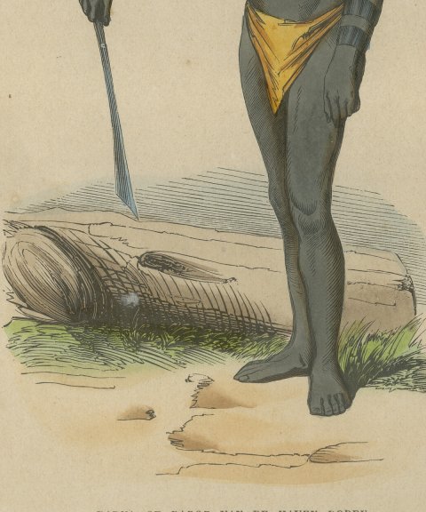 Papuan Man of Dorey Harbor, New Guinea, Antique Hand-Colored Print, 1854, close-up 2