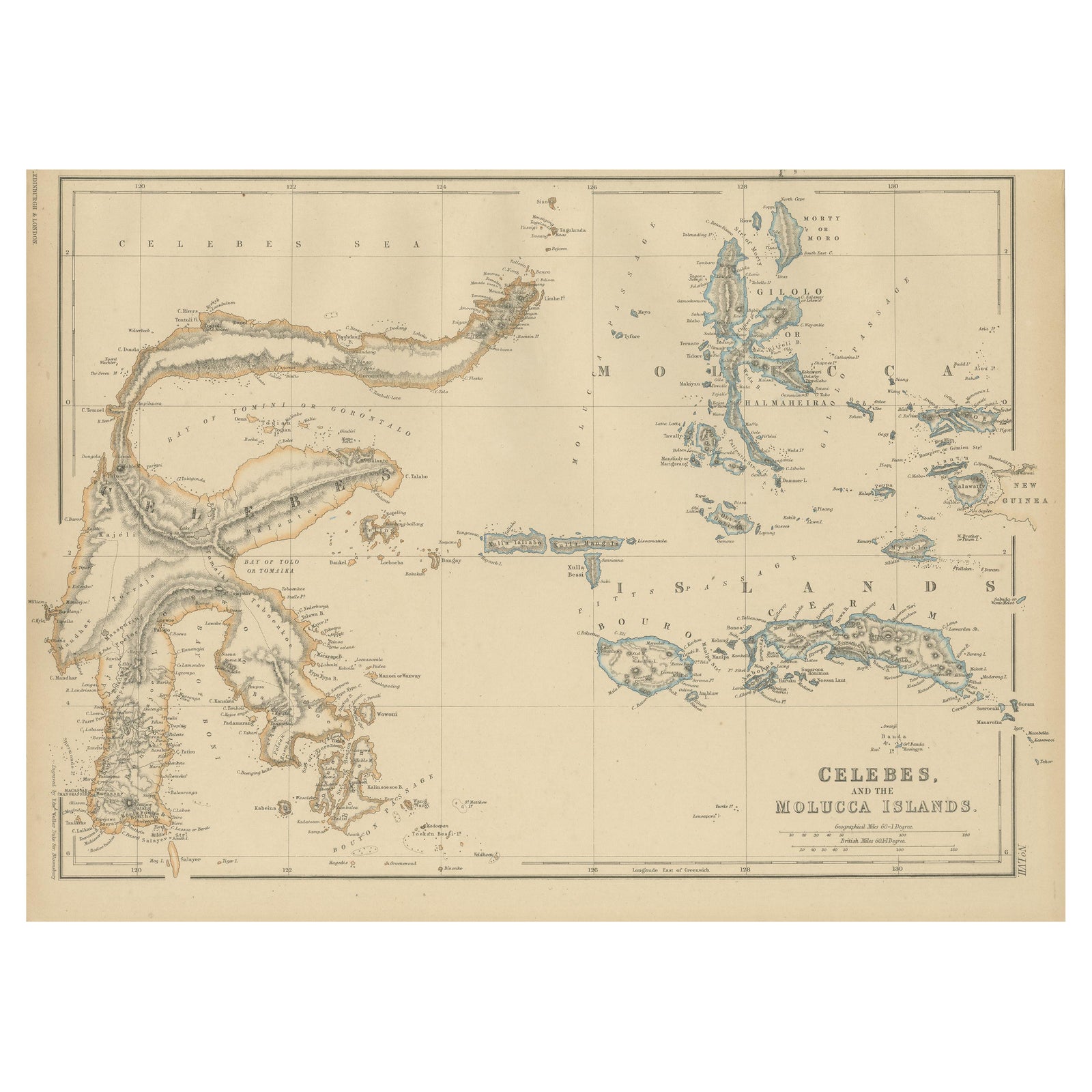 Antique Map of Celebes and the Maluku Islands by W. G. Blackie, 1859
