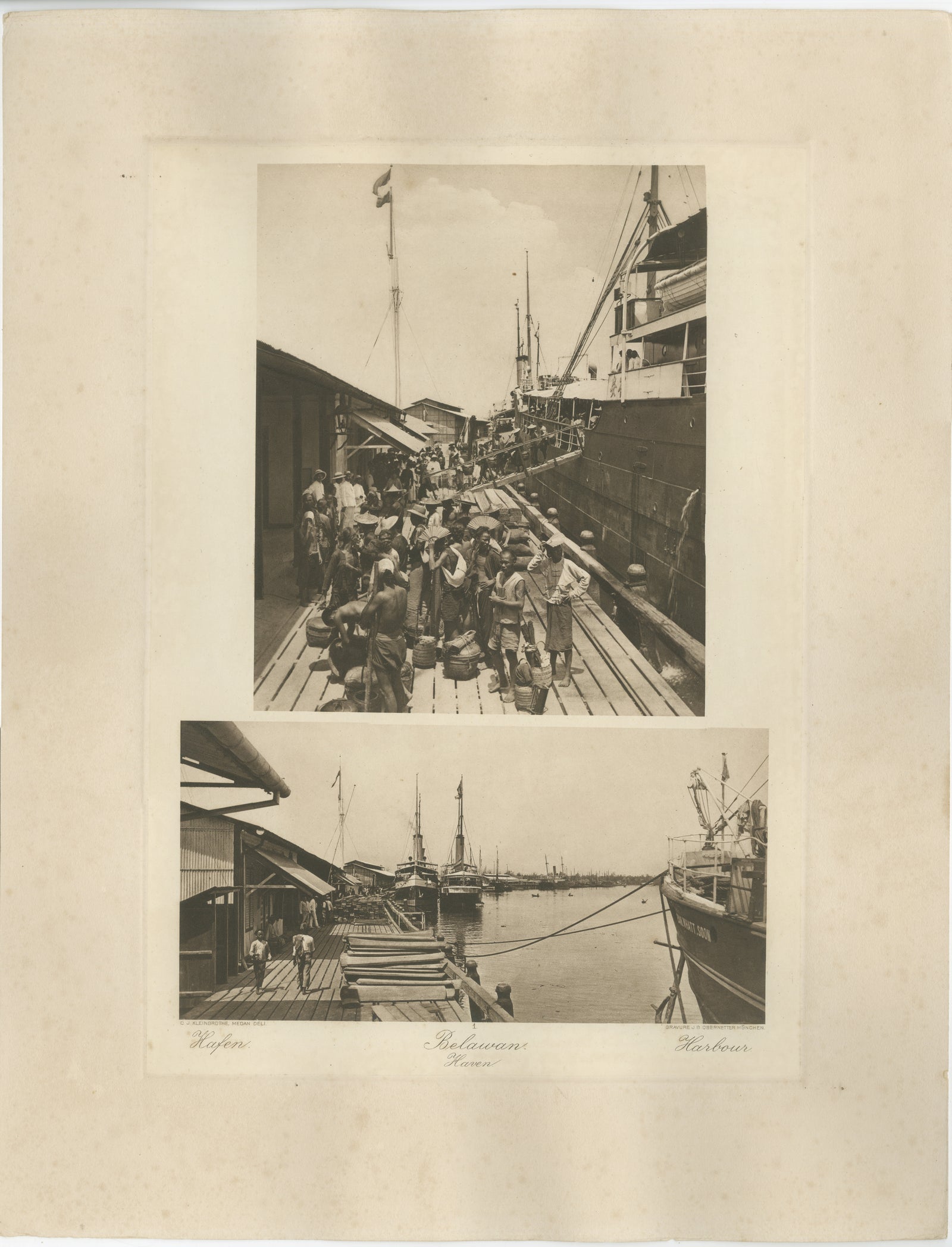 Belawan Harbour & Laborers, Sumatra, Indonesia, Kleingrothe Photogravure 1900