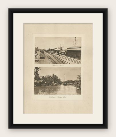 Belawan Railway Station & Soengei Deli River, Sumatra, Antique Photo, c.1910, shown framed