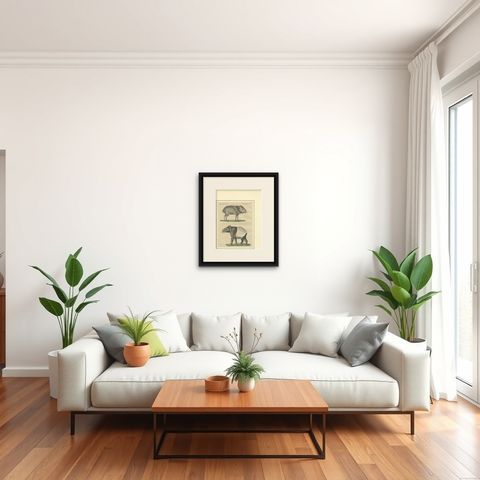 Antique Malayan Tapir & Collared Peccary Engraving, Bertuch, c.1815, shown framed in a room, true to size