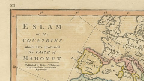 Islamic World Map with Africa, Middle East, India, Indies, Wilkinson 1817, close-up 3