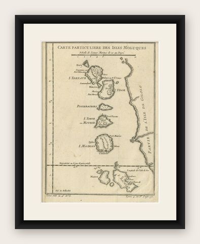 Antique Map of the Maluku Islands or Moluccas, Indonesia, shown framed