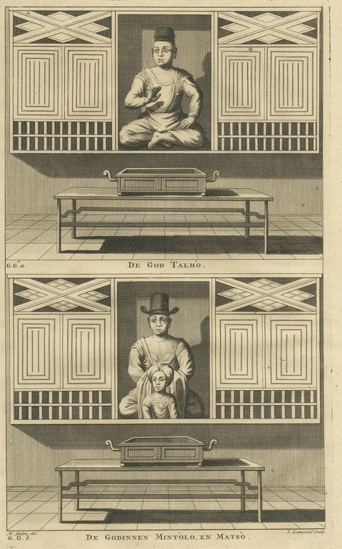 Antique Print of God Talmo and Goddesses Mintolo & Matso by Valentijn, 1726, view 2