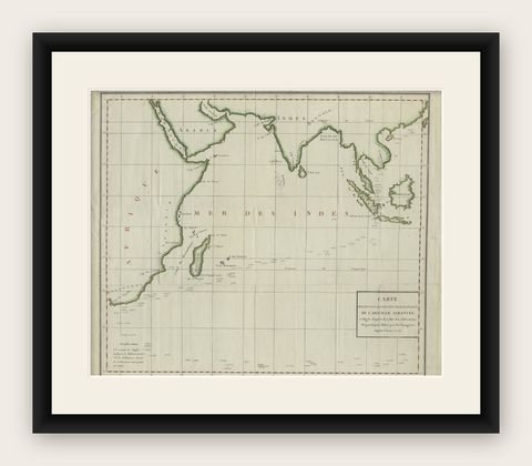 Old Map of Indian Ocean & Sumatra, Java, Borneo, India, Arabia, Africa, c.1783, shown framed