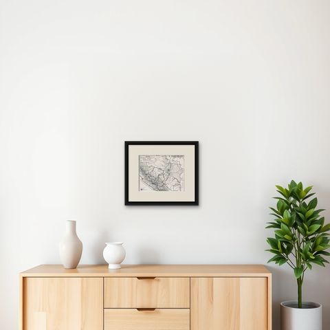 Antique Map of the Palembang Area, c.1900, shown framed on a wall, true to size
