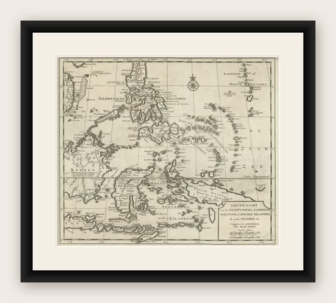 Old Map of the Philippines and Part of Indonesia 'Spice Islands', 1744, shown framed