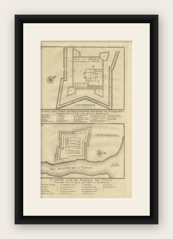 Antique Print of Fortresses in Indonesia by Valentijn '1726', shown framed